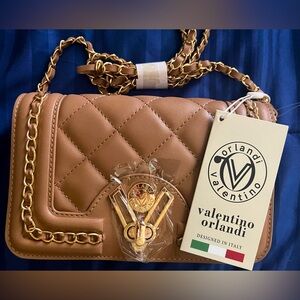 NWT BEIGE GOLD QUILTED VALENTINO ORLANDI CROSSBODY SM MED SIZE